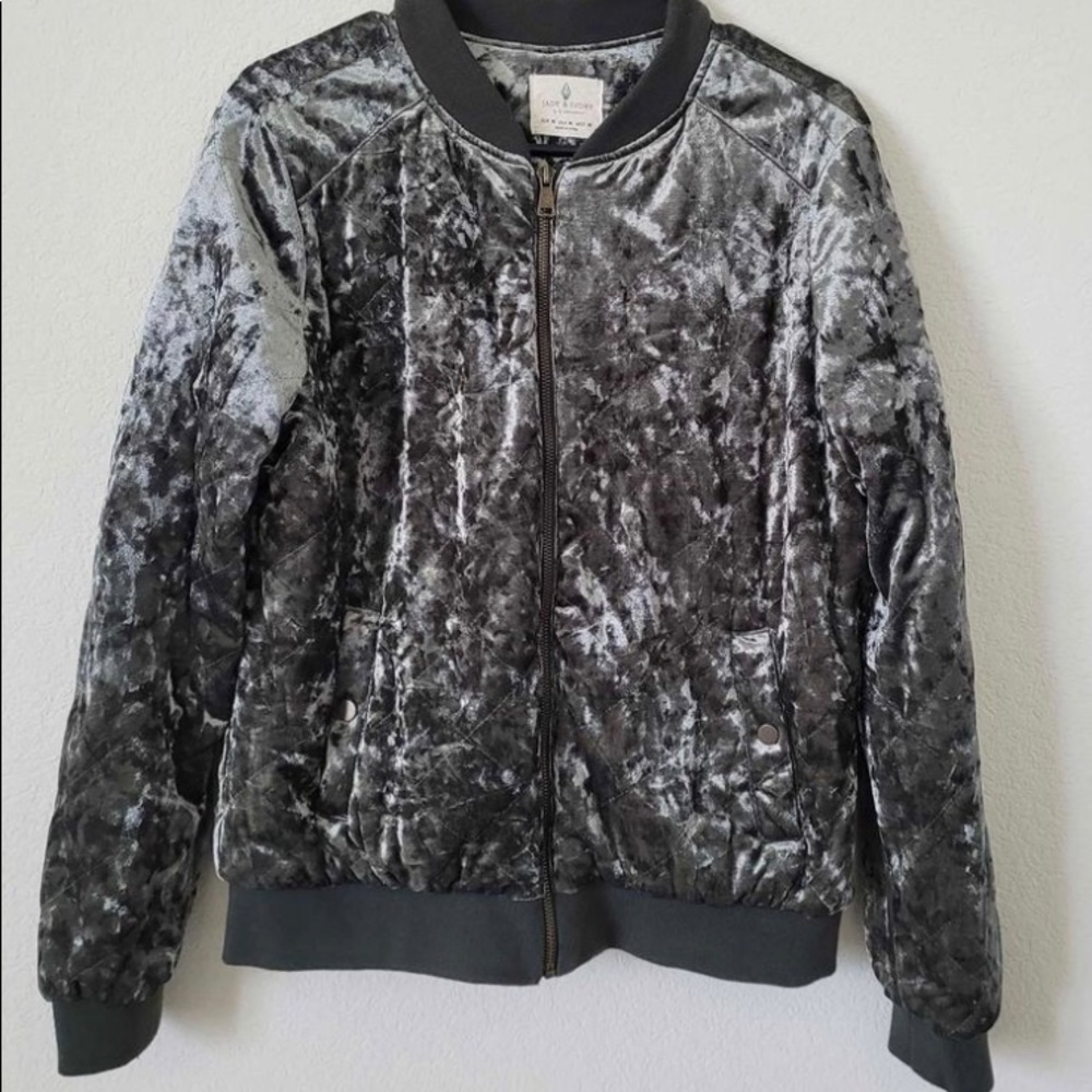 Womens olive velvet bomber jacket
